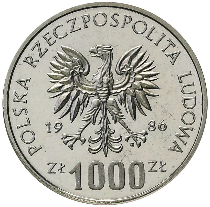PRL. PRÓBA Nikiel 1.000 złotych 1986 Łokietek półpostać